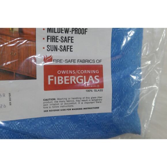 NEW Vintage MCM Mid-Century Modern Blue Fiberglass Draperies Curtains 50x36 - Picture 3 of 8